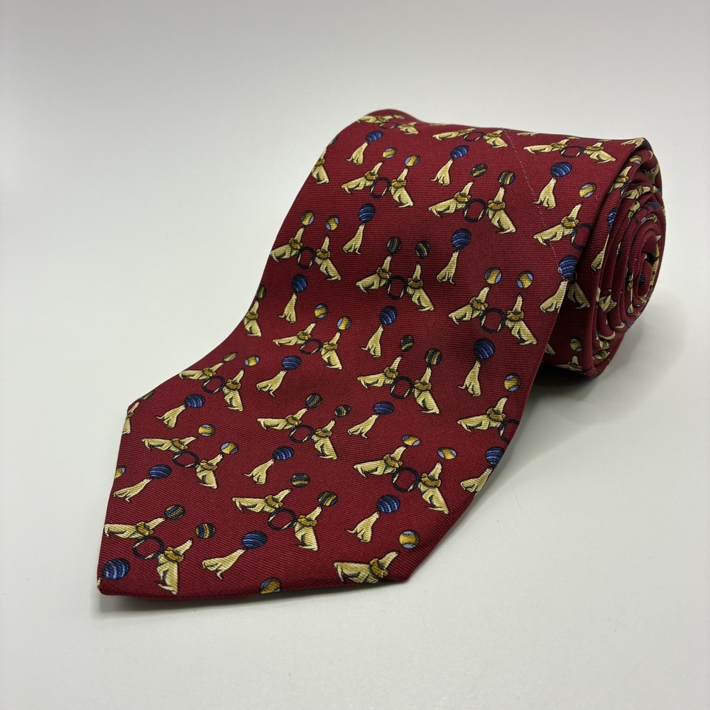 Brooks Brothers Makers  Red 100% Silk Graphic Print Seals Circus USA Vintage